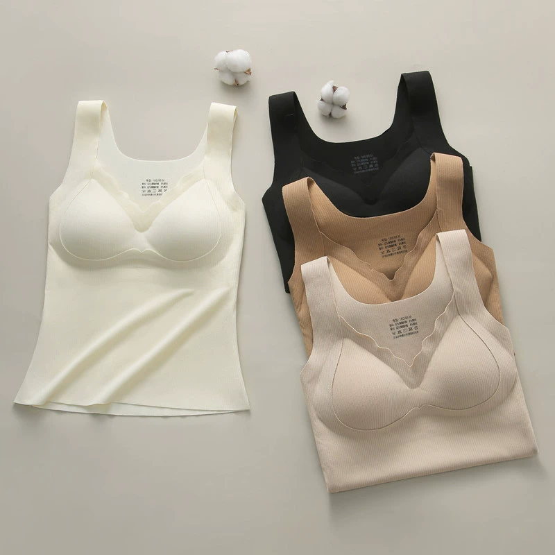 Velvet keep warm tank top, demi-season thermal underwear, top with cups, slim fit