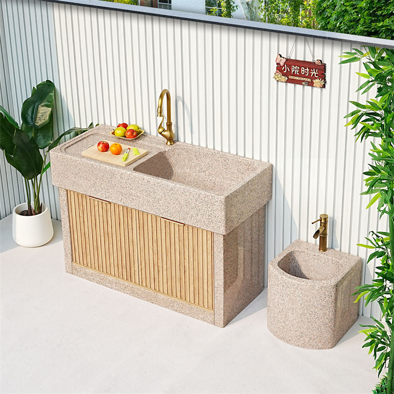 Outdoor Stone Laundry Sink, Marble Stone Basin, Balcony Washbasin, Outdoor Integrated Solid Stone Courtyard Sink Basin