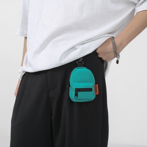 Mini halter bag, solid color coin card holder, headphone bag, hip-hop personality small shoulder bag, key crossbody bag, men's trendy small bag