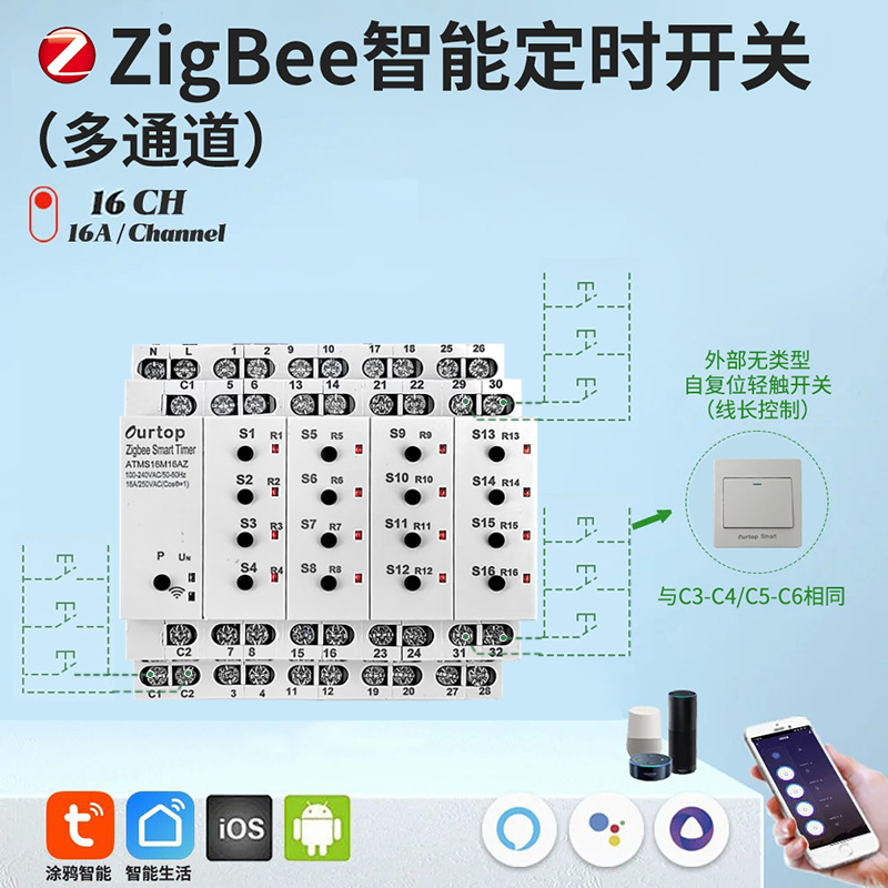 zigbee智能定时开关涂鸦家居迷你通断器app遥控定时语音开关模组
