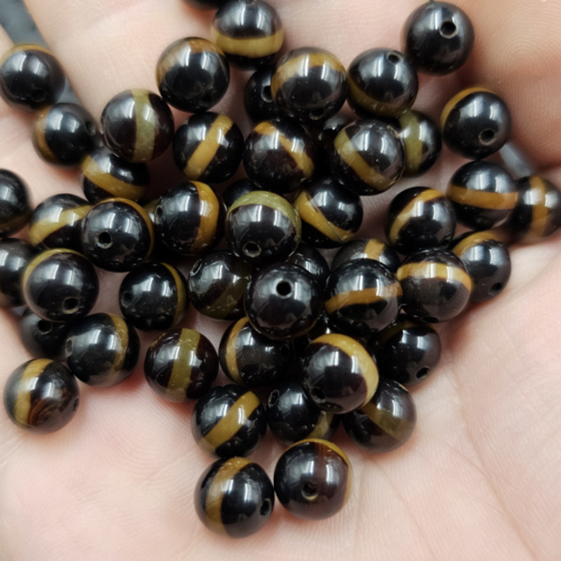 Deep Translucent Agate Linear Dzi Beads Round Beads Jade Loose Beads Brown Agate Bracelet Necklace Jewelry Accessories Handmade Beads