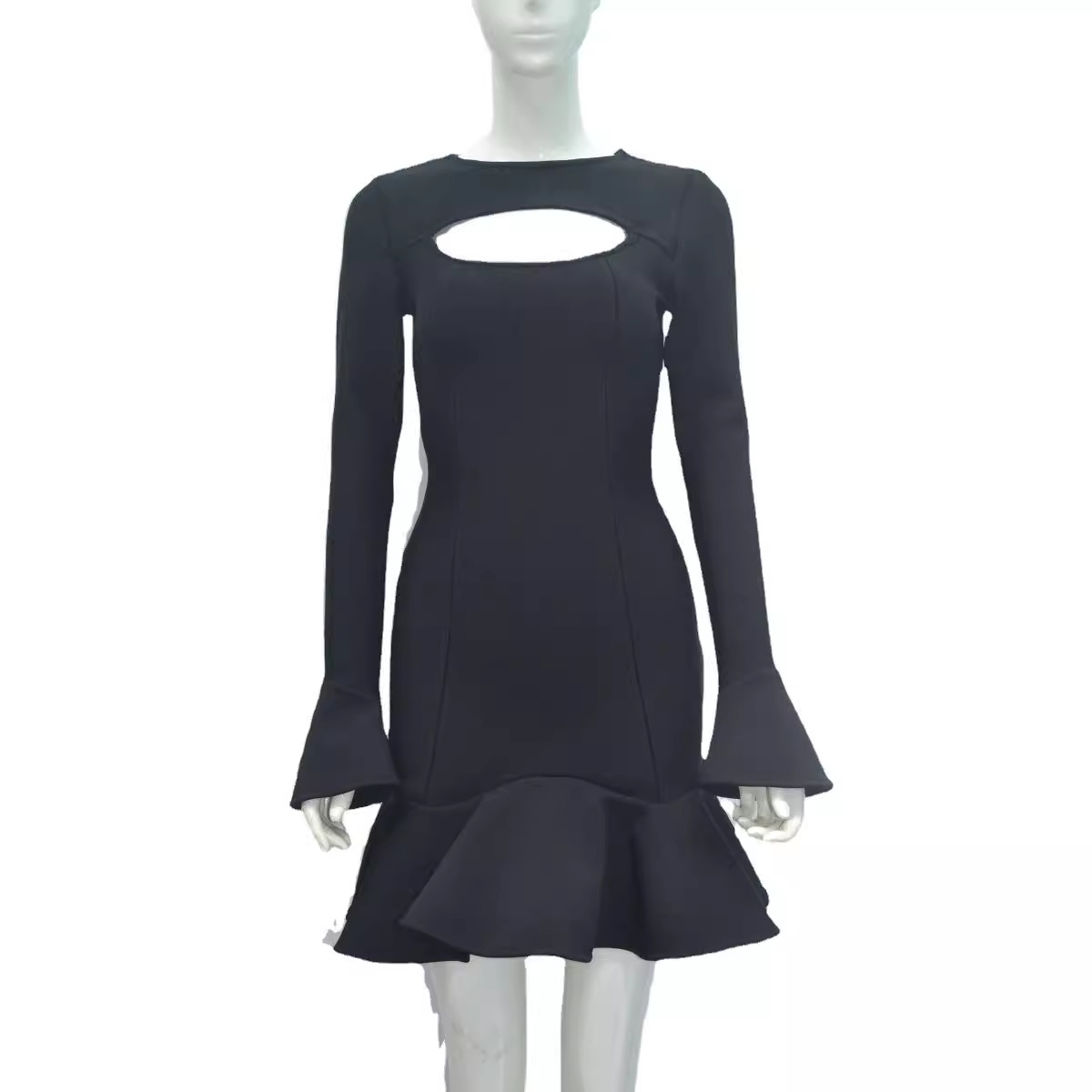 Amazon wish independent station popular sexy women's long sleeve open chest mini one piece short cocktail Party Party dress