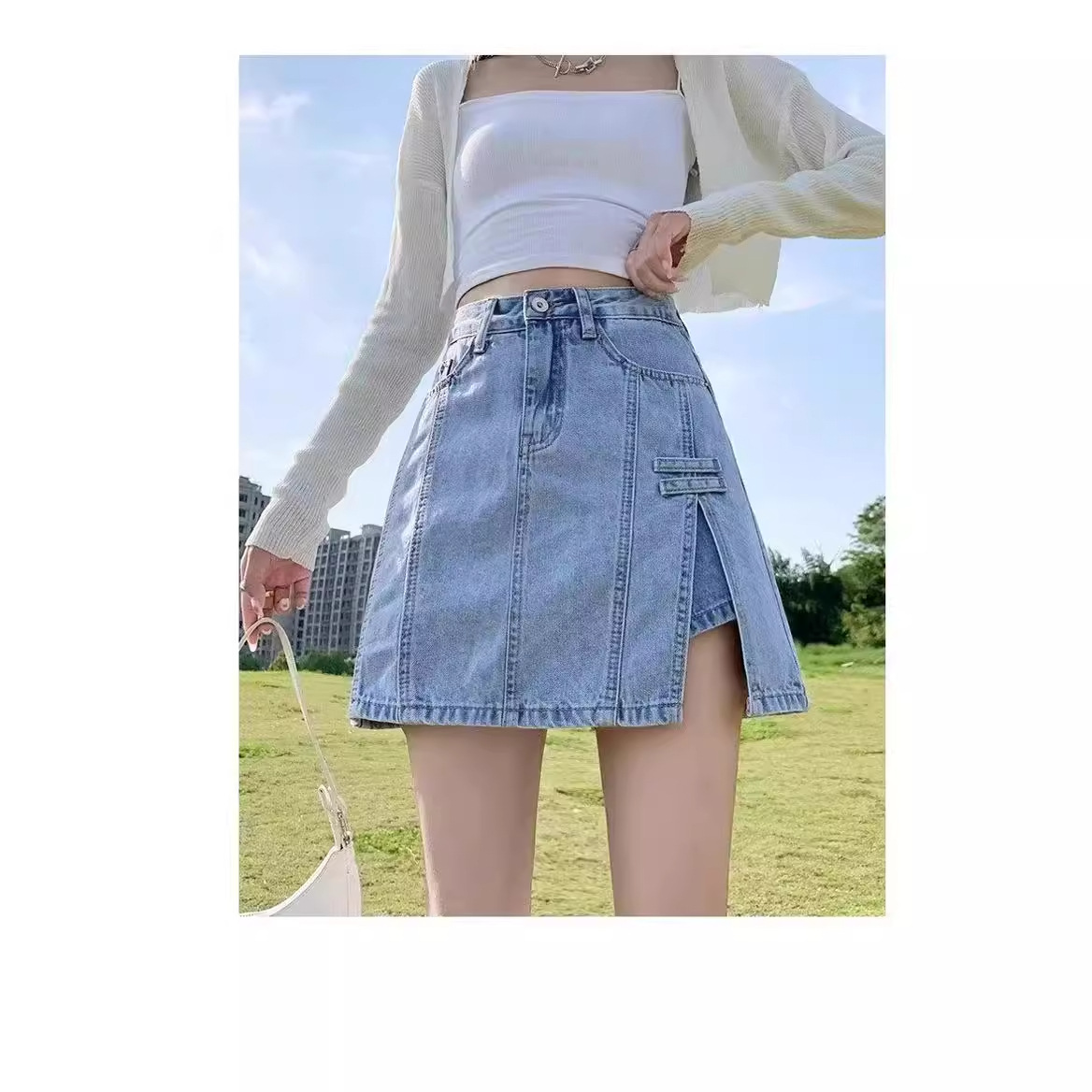 Blue summer denim skirt