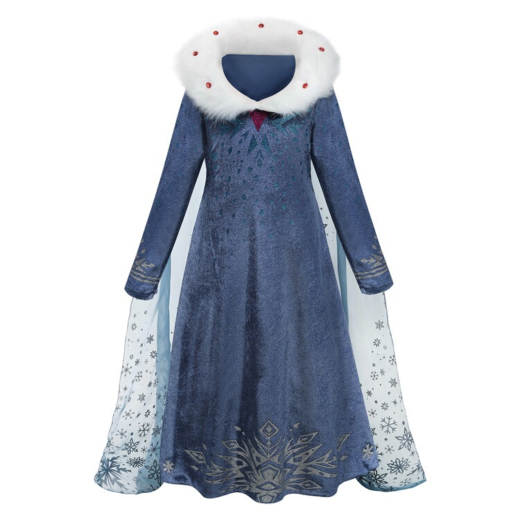 Cross-border Frozen Princess Aisha Dress Fall/Winter Long Sleeve Fur Collar Aisha Girls Birthday Dress Cross-border Frozen Princess Aisha Dress Fall/Winter Long Sleeve Fur Collar Aisha Girls Birthday Dress