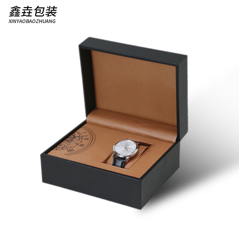 Flip watch leather box jewelry gift box dumb black business wristband storage box litchi box watch wooden box