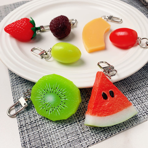 Creative cute food keychain fruit strawberry kiwi bayberry orange green tea Internet celebrity school bag pendant accessories