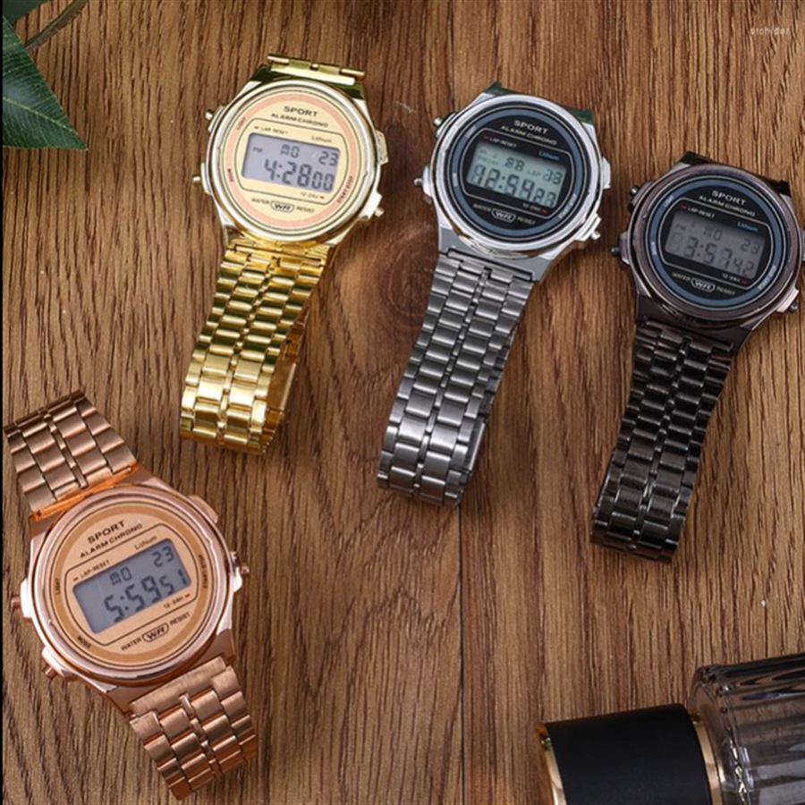 New Export Card Mark 159 Small Round Fashionable Stainless Steel Strap Multifunctional Digital Sports Watch for Men and Women Couples