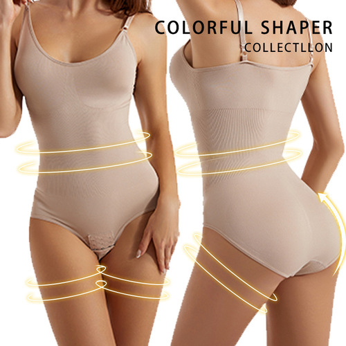 Body Shaping Bodysuit Women Abdominal Control Pants, Open Waist Hip Lifting Shaping Straps Bra, Elastic Waist Cincher Body Shaping Corset