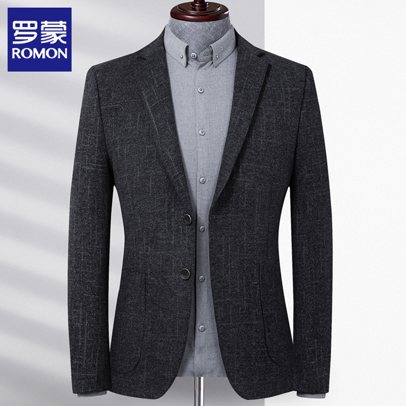 罗蒙西装外套男上衣单件韩版修身休闲 小西服秋季商务男装针织单