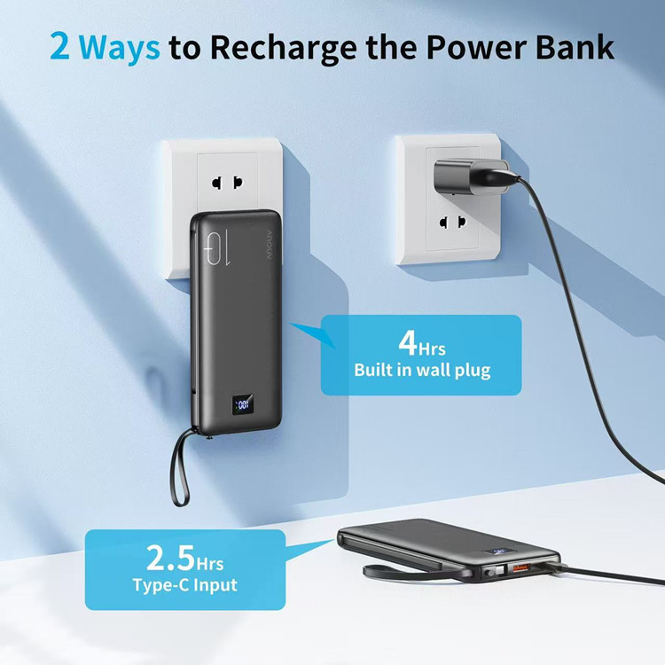 Powerbank mit integriertem Kabel, AC-Stecker, Schnellladung, 10000 mAh, mobile Stromversorgung, Geschenkverpackung, individuelle LOGO-Anpassung