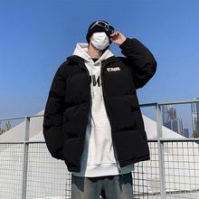 冬季羽绒服复古旗帜字母男女国潮牌黑色棉衣宽松情侣加厚棉袄外套