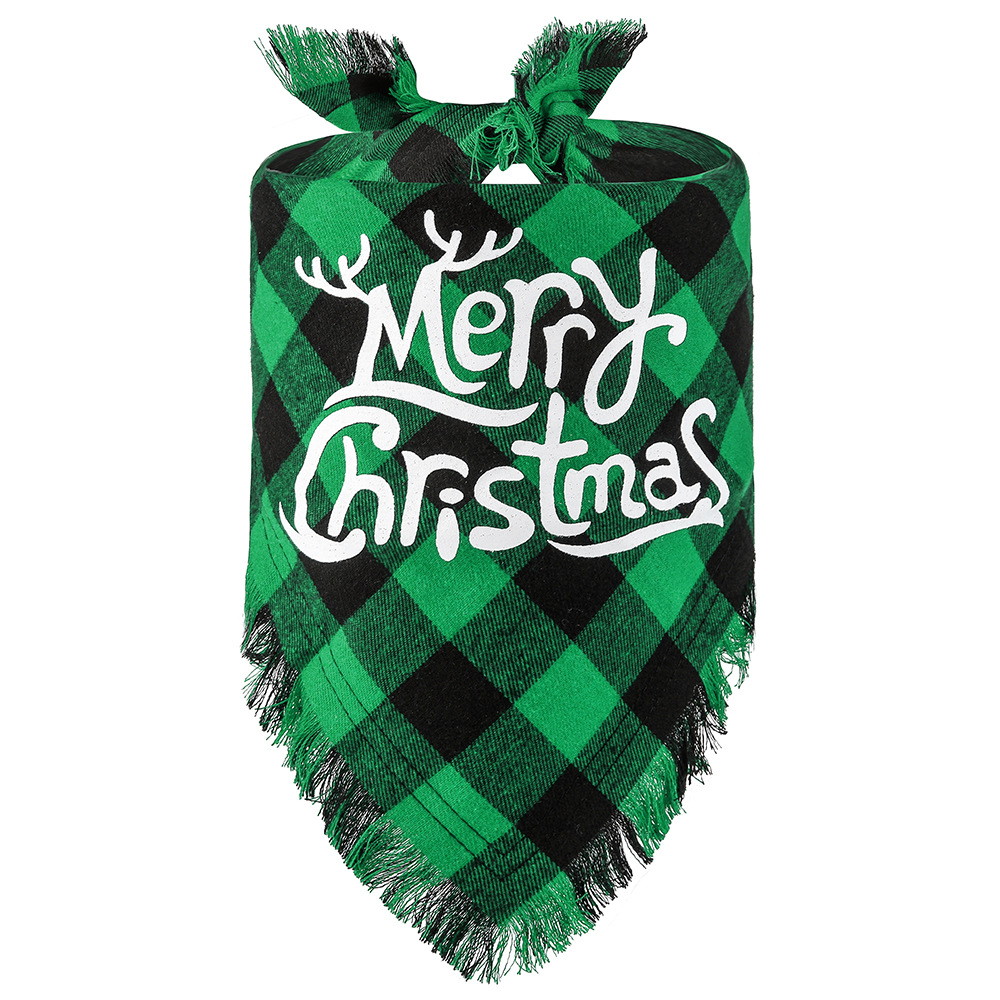 Tanpopo nuevo transfronterizo Plaid borla triángulo toalla para mascotas Toalla de triángulo de Navidad Toalla de saliva para mascotas bufanda