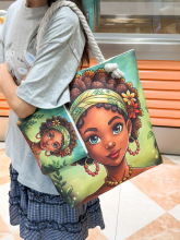 源创西非彩绘画手工包卡通帆布包大容量黑人美女跨境新收纳托特包