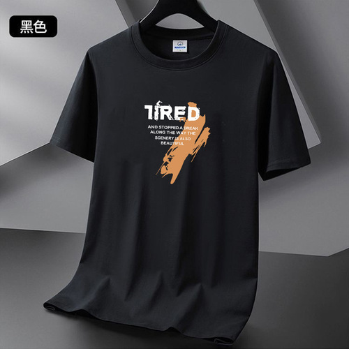 2025 men's short-sleeved t-shirt summer bottomed shirt round collar all-matching casual print large size T-shirt trend top white