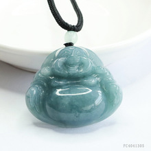 眷钰 天然A货翡翠弥勒佛吊坠蓝水佛公挂件玉石工厂批发FC4041305