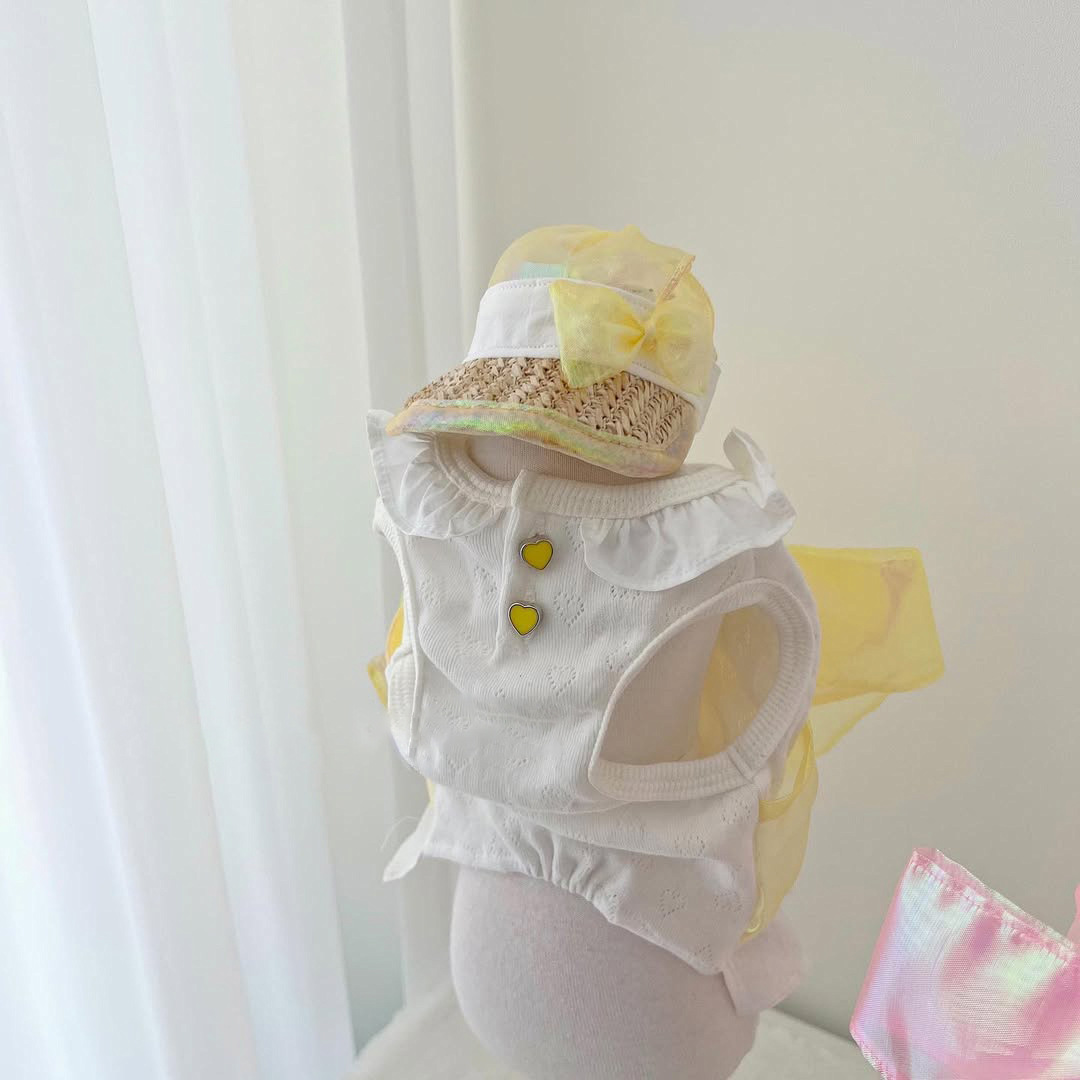 Primavera y verano perro princesa viento dama fluir gran lazo vestido de algodón falda de gato ropa para perros