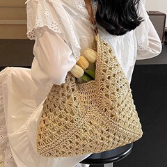 大容量わらバッグ 2025 夏の新しいトートバッグ海辺の休暇の女性の織バッグファッショナブルで多用途なショルダーバッグ