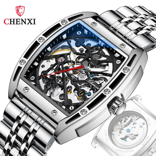 Dawn barrel-shaped hollow fully automatic mechanical watch men's cross-border foreign trade live broadcast luminous manufacturer mechanical watch