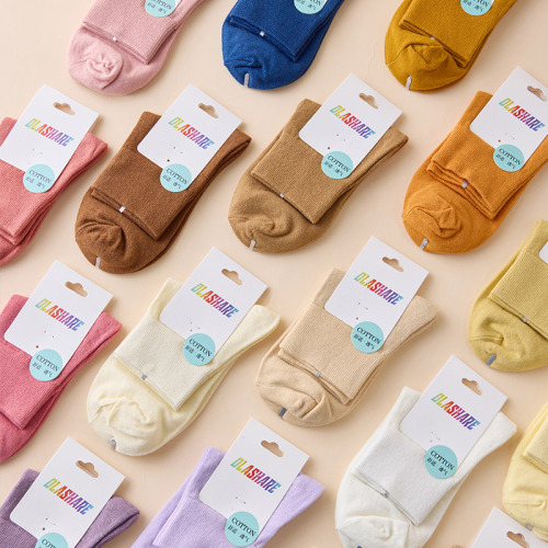 Spring and summer short mid-calf socks, pure cotton women's solid color anti-odor women's colorful Japanese versatile 20-color ins style short socks
