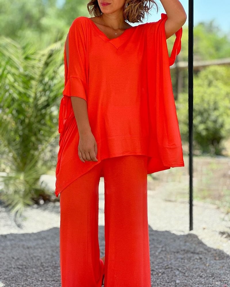 ChicShe Collection printemps-été grande taille, coupe ample, style décontracté, manches mi-longues, lacées, style européen et américain transfrontalier_voghion.com