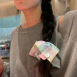 春天的颜色~彩色小方巾发圈可爱ins甜美皮筋格子麻花辫发绳女2024