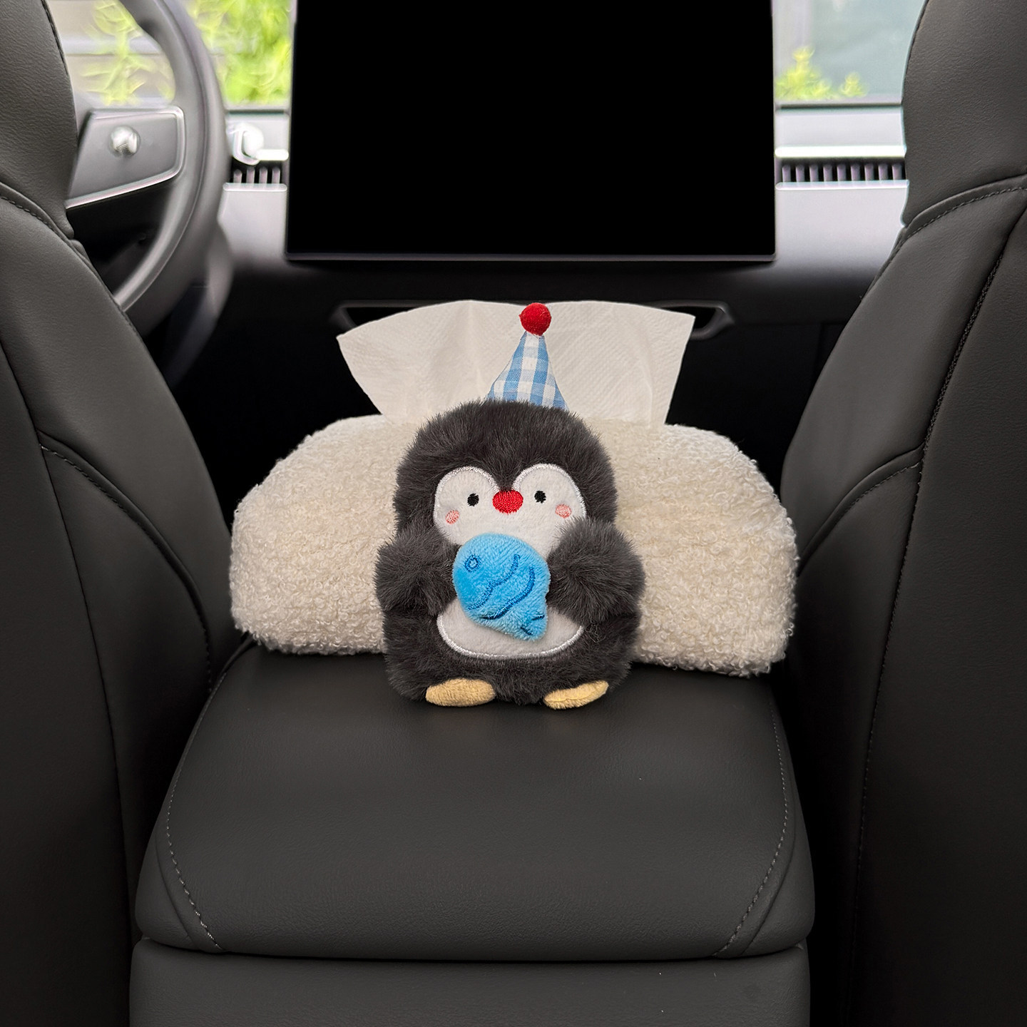 2026 New Car Tissue Box, Car Armrest Tissue Bag, Seat-mounted Car Tissue Bag, Cute Penguin Design for Women