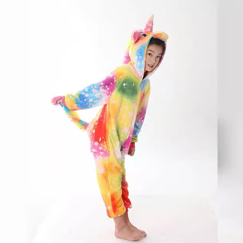 Children's Mixed Batch Cartoon Animal One-Piece Pajamas Rainbow Pegasus Fleece Lion Cute Long Sleeve Homecoming Wear Wholesale