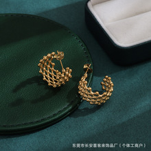 小清新ins捕梦网C形日韩耳环女生闺蜜耳饰钛钢不掉色现货厂家直销