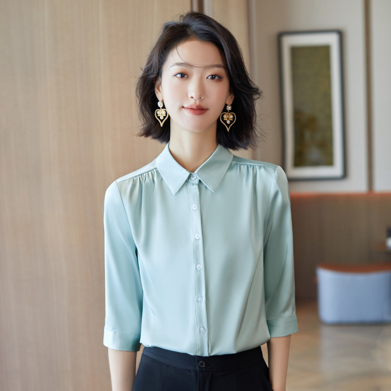 2022 Summer New Arrival Fashion Elegant OL Top Floating Lace Stitching Casual Hong Kong Style Chiffon Shirt