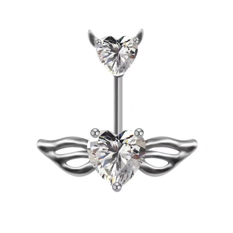 Hot Girl Belly Button Ring Heart Angel Wings Dangle with Teeth - Copper Body Piercing Jewelry detail image 8