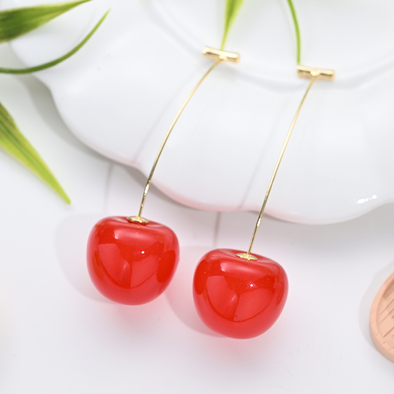 Aretes de cereza roja para mujer – colgante exquisito, fruta de imitación versátil, nuevo estilo