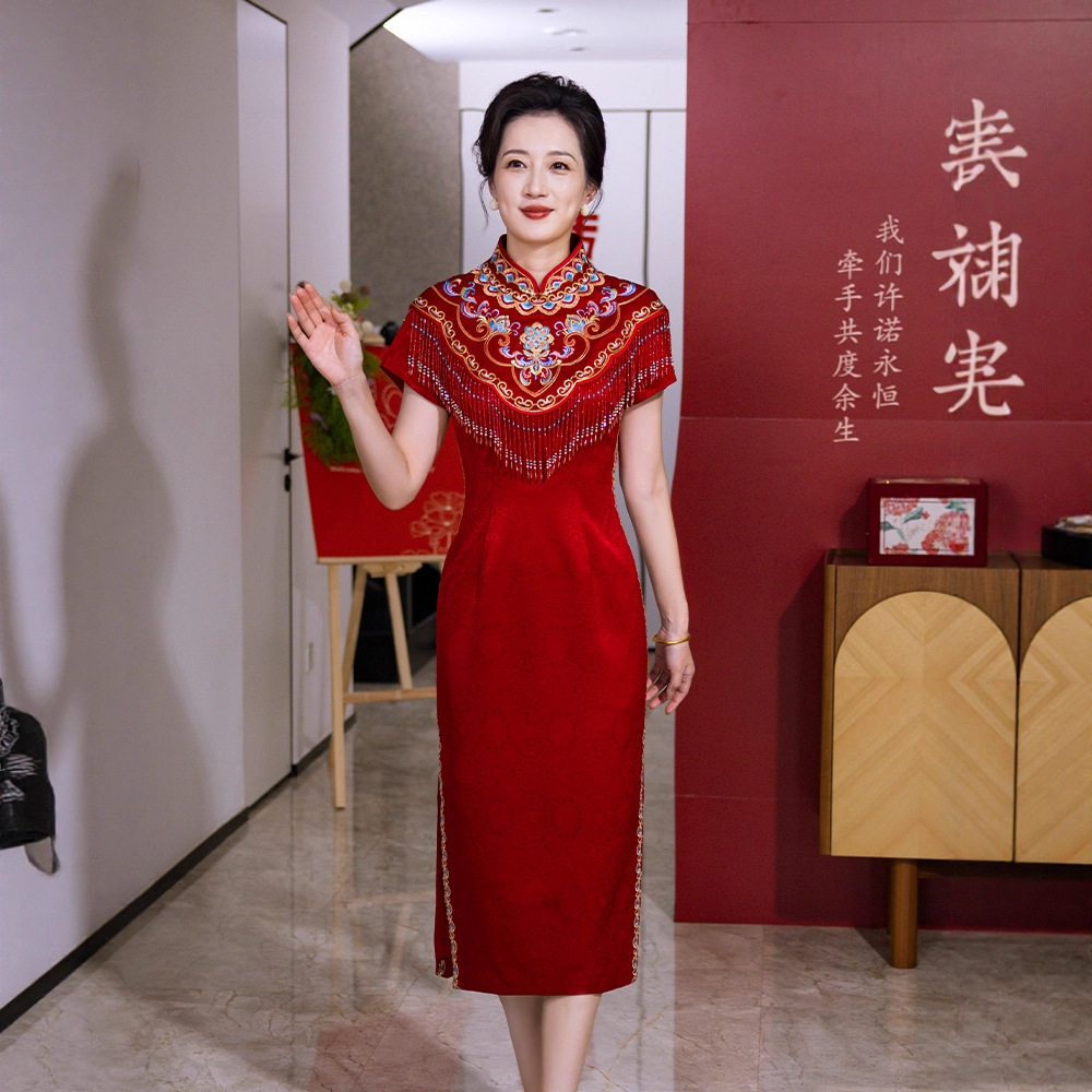 喜婆婆喜妈妈婚宴装醋酸结婚礼服晚礼服轻奢高级感旗袍喜婆婆喜服