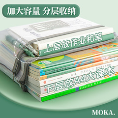 便攜手提透明網紗資料袋拉鏈式大容量A4大尺寸雙層分類收納文件袋