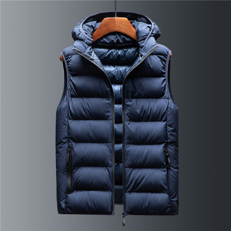 Gilet matelassé à capuche pour homme - Gilet en coton épais avec col amovible (noir/gris/bleu, L-10XL)_voghion.com