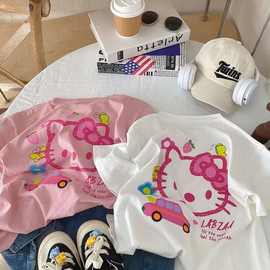 童装纯棉夏季2025新款女童短袖T恤卡通印花休闲可爱宝宝打底上衣