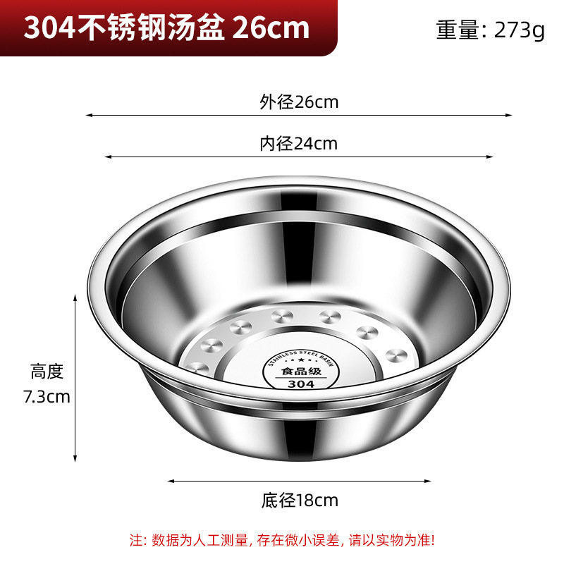 [Extra Thick Type-2 Pack] 304 Stainless Steel Basin 26CM