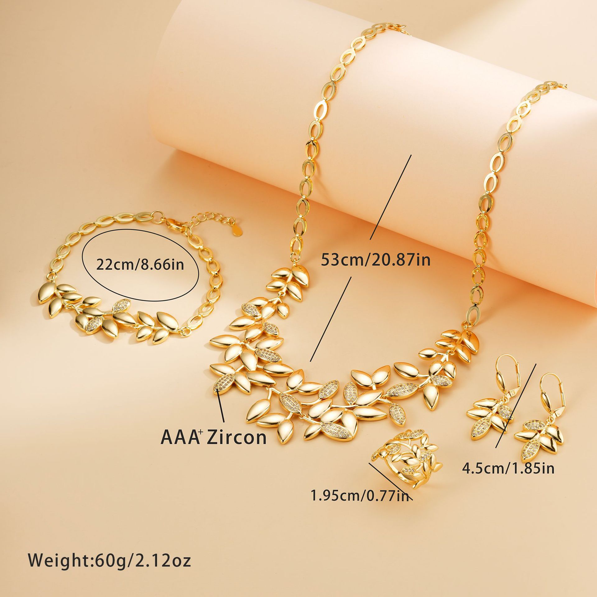 Juegos de joyería de moda de alta gama transfronteriza collar de hojas de árbol collar de piedra de diamante collar de clavícula aretes anillo pulsera conjunto de cuatro piezas image 5
