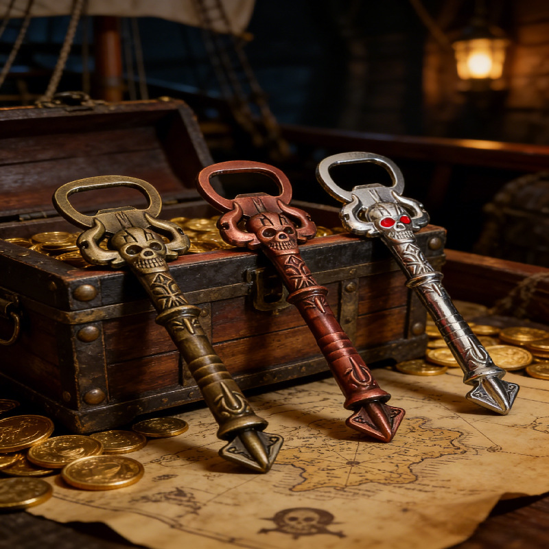 Retro pirata esqueleto abre botellas 3 colores aleación de zinc metal abre botellas de cerveza estilo gótico medieval