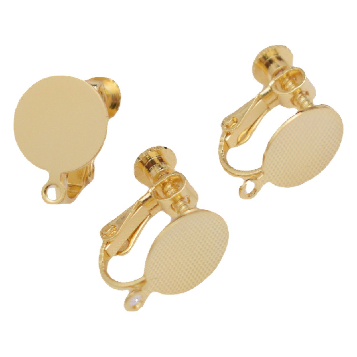 14K gold-coated screw ear clip flat bottom support 10mm diy handmade semi-finished earrings ear clip material wholesale