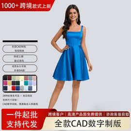 跨境亚马逊返校舞会礼服裙女 A字方领短款哑光缎面晚礼服婚纱外贸