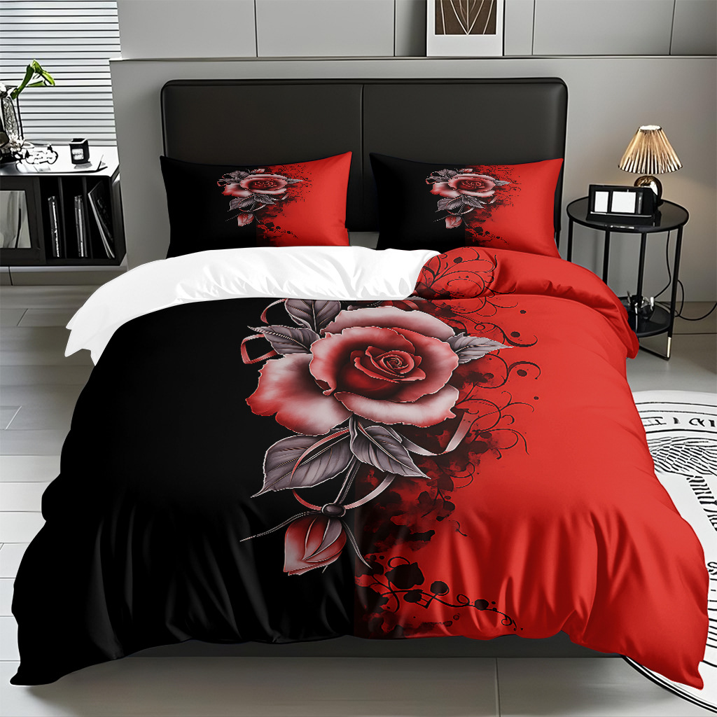 TEMU / JIT multivariado rosa digital impresión set edredón suave piel transpirable fábrica de origen textil