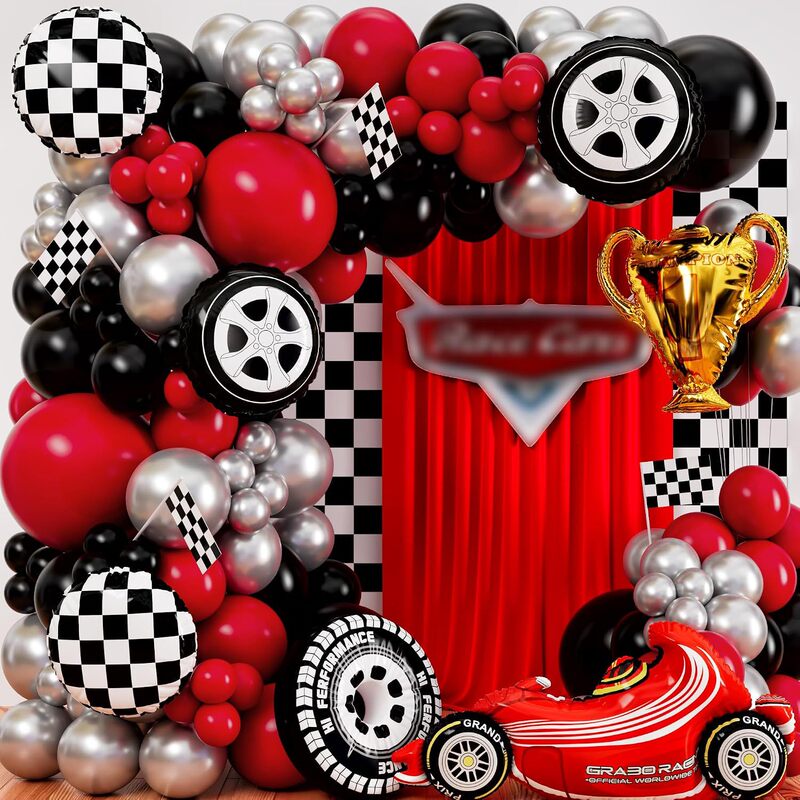Racing Balloon Arch Set with Trophy and Racing Car Model Theme Birthday Party Decoration Hot Wheels Car Set Racing Balloon Arch Set with Trophy and Racing Car Model Theme Birthday Party Decoration Hot Wheels Car Set