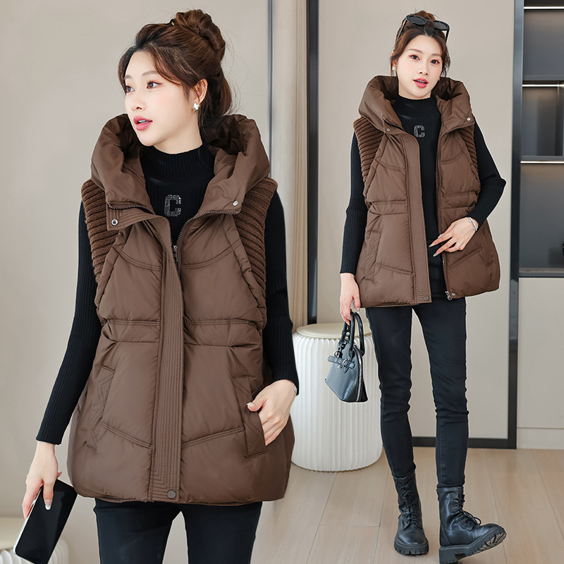 2025 otoño y invierno chaleco de algodón de plumón chaleco de mujer chaleco con capuchón chaleco de invierno de punto chaleco grueso chaleco