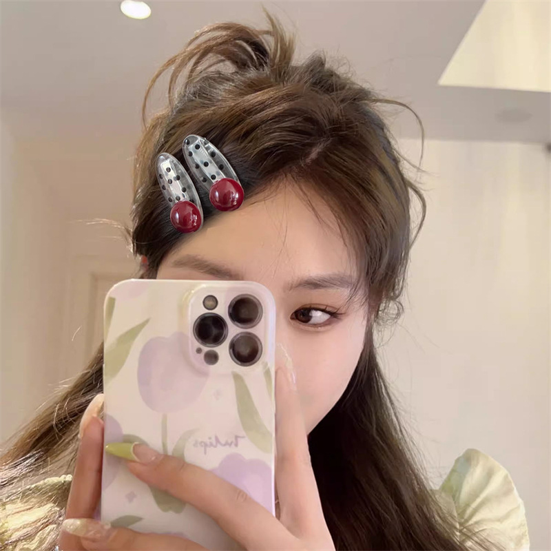 Princesa cabeza de perla ondulado punto elíptico pequeño frijoles rojos pin de pelo estilo francés de alta sensación lateral ceja pin de pelo adornamiento