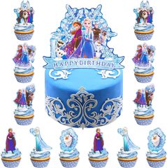 国境を越えたアナと雪の女王アリザケーキ装飾カードにサインした誕生日ケーキに子供の誕生日ケーキを飾る