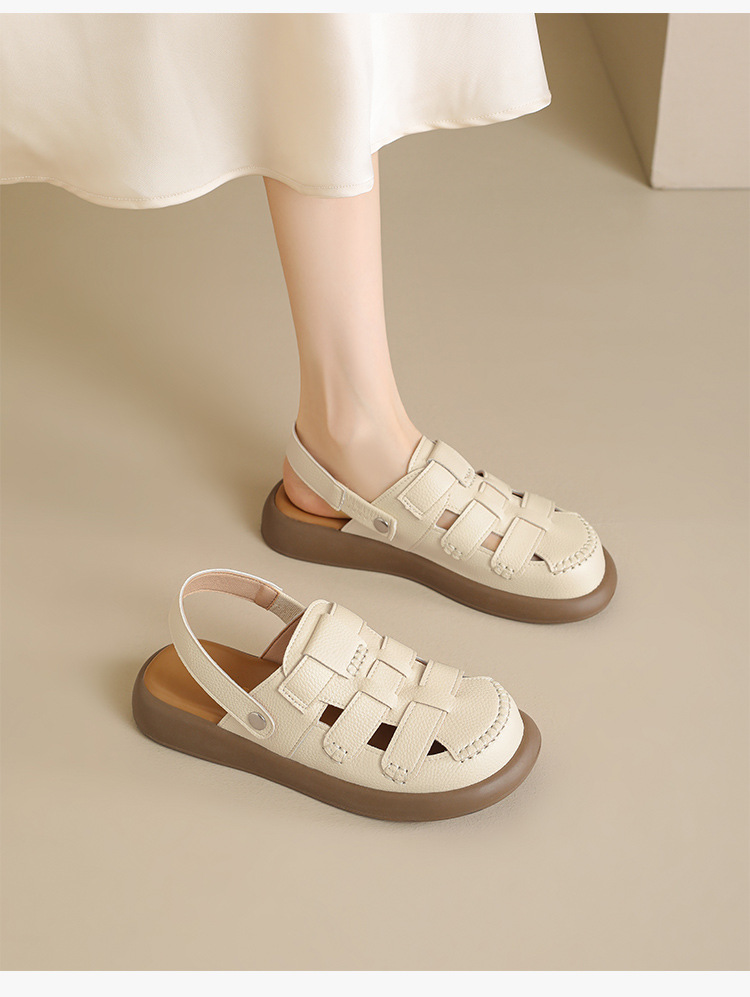Sandal nữ quai chữ V đế tăng chiều cao, lưới thoáng khí, có thể điều chỉnh hai kiểu — AB221 mét đen chi tiết 16