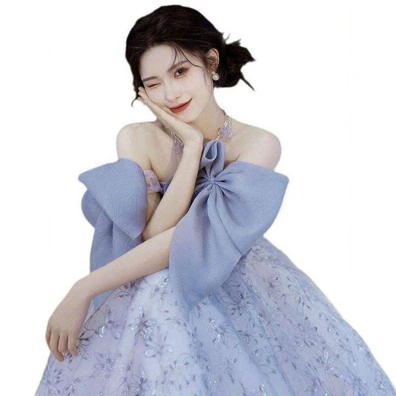 Đầm dạ hội nữ cổ yếm kiểu Pháp tay dài phong cách thanh lịch — Màu ảnh