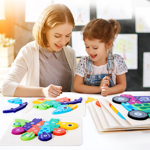 Wooden 3D three-dimensional snap dinosaur puzzle 0.2 cartoon three-dimensional digital traffic animal puzzle puzzle toy