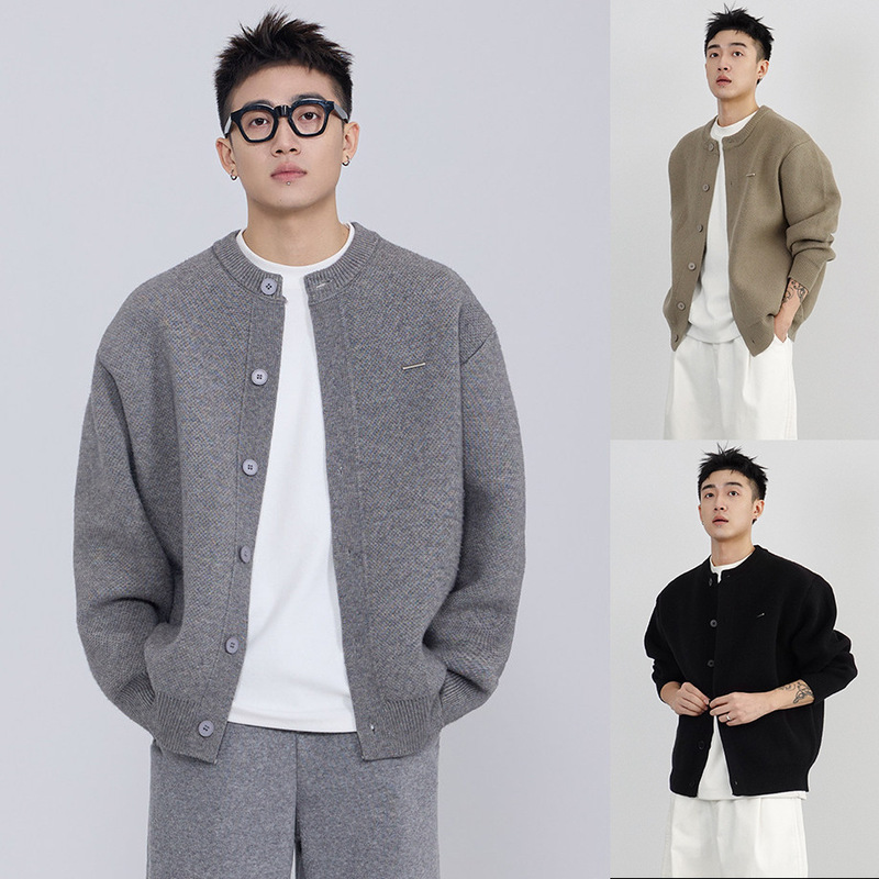 New autumn and winter knit sweaters for men and couples, old money style, round neck cardigan jacket, simple and trendy, cross-border factory wholesale New autumn and winter knit sweaters for men and couples, old money style, round neck cardigan jacket, simple and trendy, cross-border factory wholesale