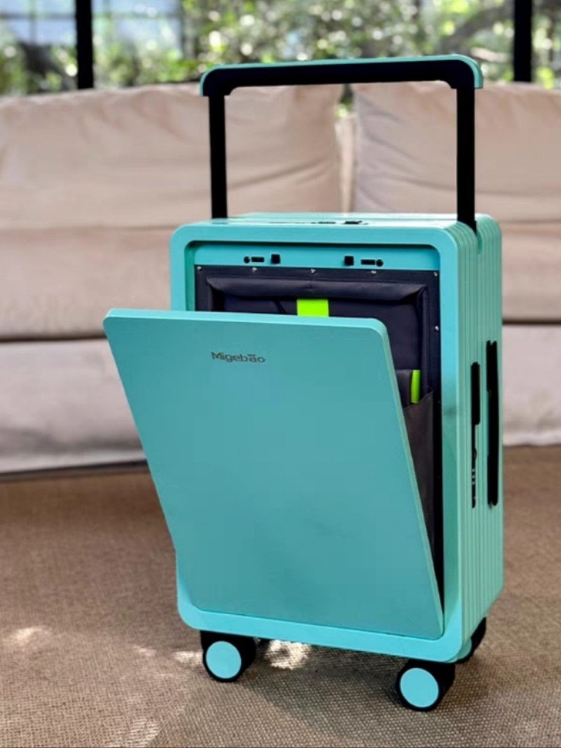 New Front-Opening Suitcase 20inch Carry-On Suitcase Green Trolley Case Multi-Functional, Good-Looking and Durable for Women